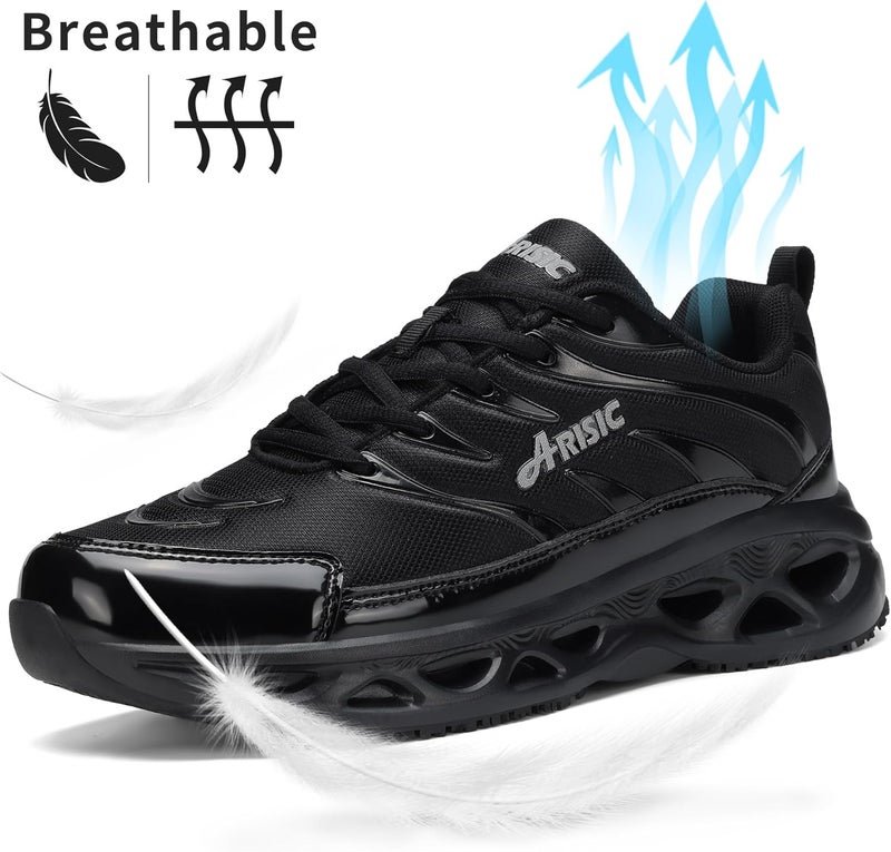 JJMIMAIFJ Non Slip Work Shoes for Men Women Waterproof Sneakers Men Comfortable Restaurant Chef Shoes Slip Resistant Shoes for Men Breathable Walking Sneakers for Daily Use Black - Image 4